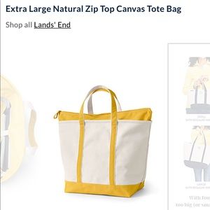 NWT Lands End Extra Large Zip Top Canvas Tote Bag